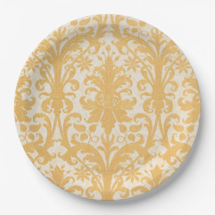 Assiettes En Carton William Morris Saule & Or Damassé Luxe