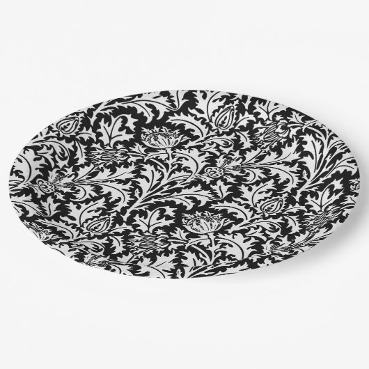 Assiettes En Carton William Morris Thistle Damask, noir et blanc (Angle)