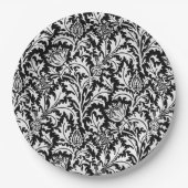 Assiettes En Carton William Morris Thistle Damask, noir et blanc (Devant)