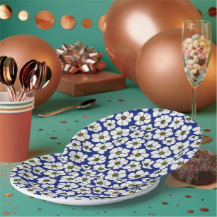 Assiettes En Carton Windflowers sur bleu de cobalt