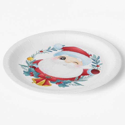 Assiettes En Carton Winking Père Noël (Angle)