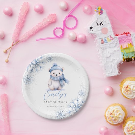 Assiettes En Carton Winter Blue Polar Bear Paper Plates (Fête)
