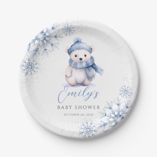 Assiettes En Carton Winter Blue Polar Bear Paper Plates (Devant)