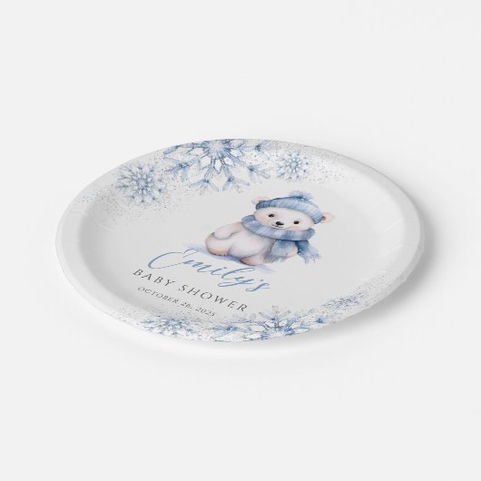 Assiettes En Carton Winter Blue Polar Bear Paper Plates (Angle)