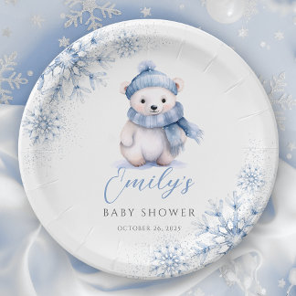 Assiettes En Carton Winter Blue Polar Bear Paper Plates