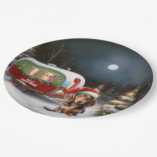 Assiettes En Carton Winter Dachshund Caravan Christmas Adventure (Angle)