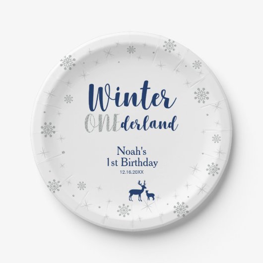 Assiettes En Carton Winter Onederland 1er Anniversaire Plaques papier (Devant)