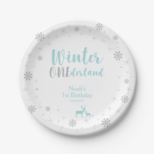 Assiettes En Carton Winter Onederland 1er Anniversaire Plaques papier (Devant)