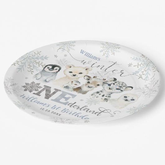 Assiettes En Carton Winter Onederland Arctic Animals Snow 1st Birthday (Angle)