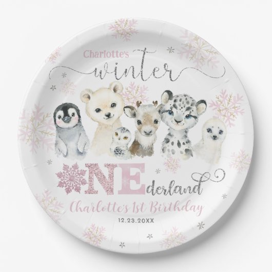 Assiettes En Carton Winter Onederland Arctic Animals Snow 1st Birthday (Devant)