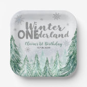 Assiettes En Carton Winter Onederland First Birthday Snowflakes Forest (Recto)