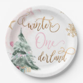 Assiettes En Carton Winter Onederland Girl Rose or 1er anniversaire (Devant)