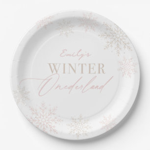 Assiettes En Carton Winter Onederland Pink Snowflake 1er anniversaire
