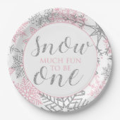 Assiettes En Carton Winter Onederland rose argent 1er anniversaire fêt (Devant)
