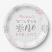 Assiettes En Carton Winter Onederland Silver Pink Parties scintillant  (Devant)