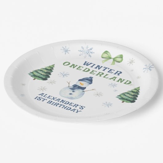 Assiettes En Carton Winter Onederland Snowman 1er anniversaire (Angle)