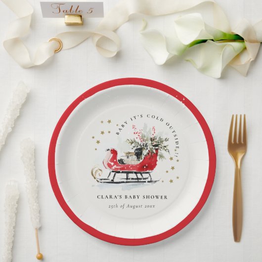 Assiettes En Carton Winter Sleigh Its Cold Outside Neutral Baby Shower (Mariage)