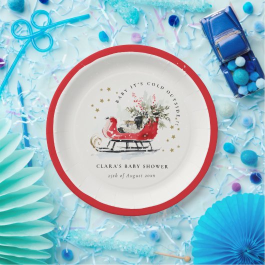 Assiettes En Carton Winter Sleigh Its Cold Outside Neutral Baby Shower (Fête)
