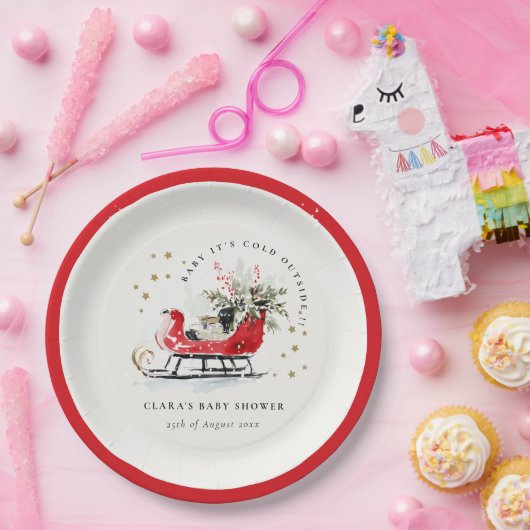 Assiettes En Carton Winter Sleigh Its Cold Outside Neutral Baby Shower (Fête)