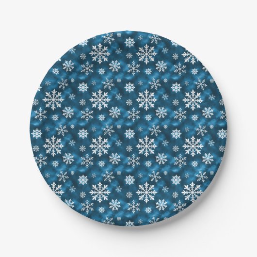Assiettes En Carton Winter Snowflakes Pattern On Cool Blue Background (Devant)