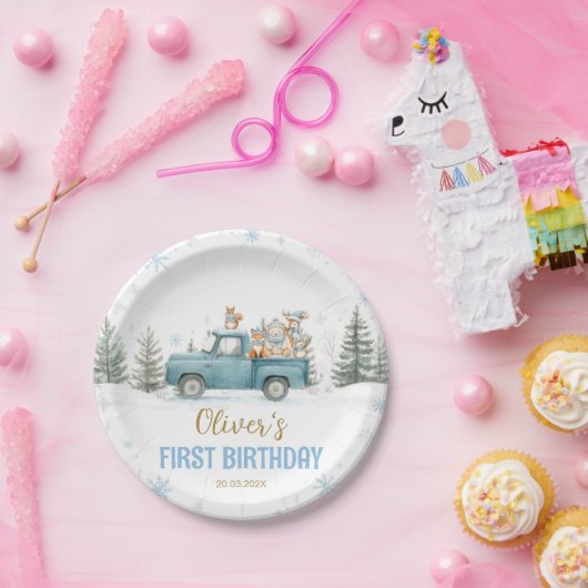 Assiettes En Carton Winter Truck Onederland Forest Birthday (Fête)