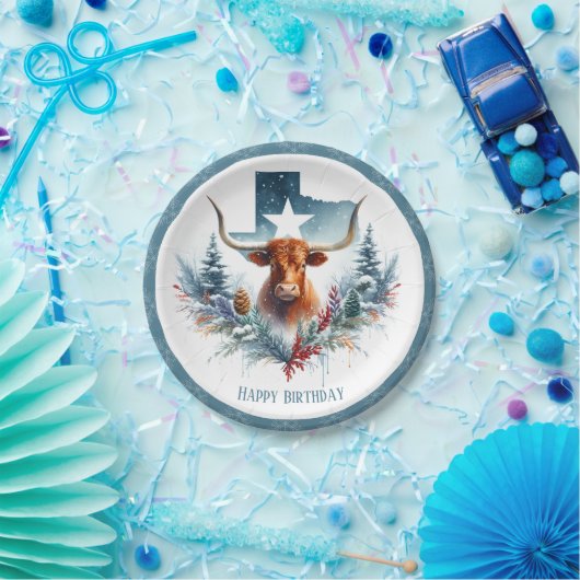 Assiettes En Carton Winter Vibes Texas Longhorn Anniversaire (Fête)