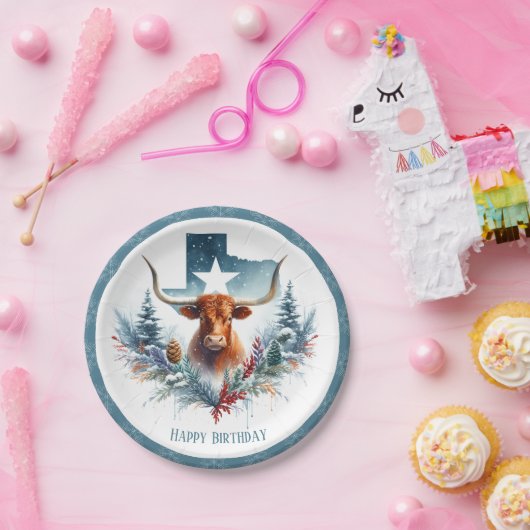 Assiettes En Carton Winter Vibes Texas Longhorn Anniversaire (Fête)