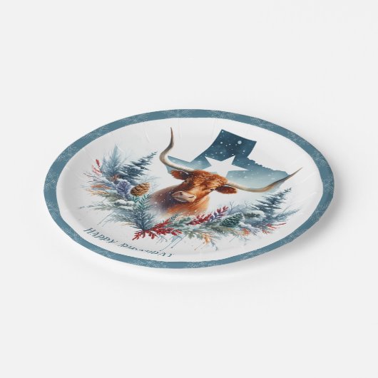 Assiettes En Carton Winter Vibes Texas Longhorn Anniversaire (Angle)