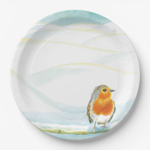 Assiettes En Carton Winter Wonderland avec Robin Illustration