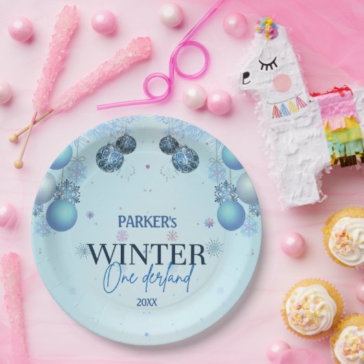 Assiettes En Carton Winter Wonderland bleu Aquarelle (Fête)