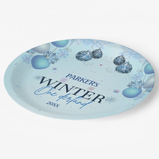 Assiettes En Carton Winter Wonderland bleu Aquarelle (Angle)
