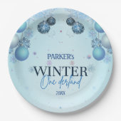 Assiettes En Carton Winter Wonderland bleu Aquarelle (Devant)