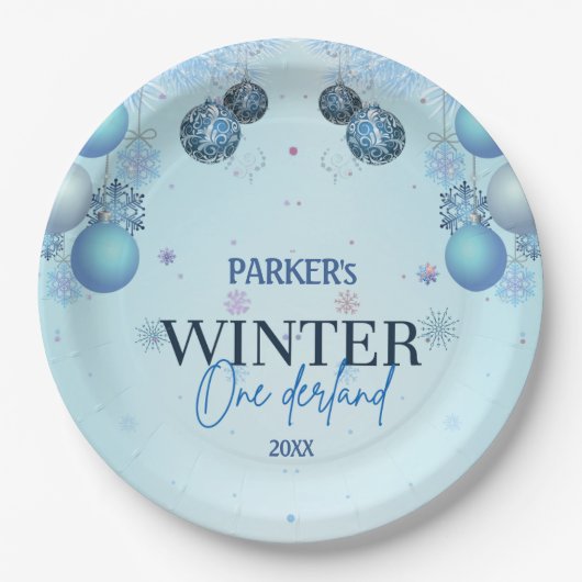 Assiettes En Carton Winter Wonderland bleu Aquarelle (Devant)