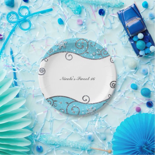 Assiettes En Carton Winter Wonderland Bleu brillant et brindilles d'ar (Fête)