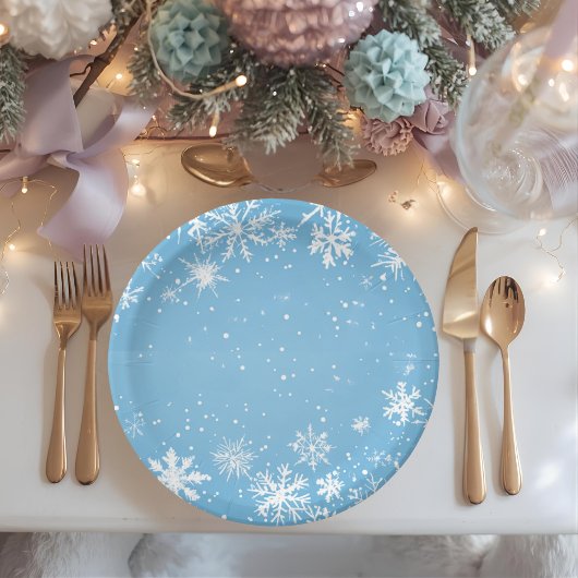 Assiettes En Carton Winter Wonderland Blue Snowflake