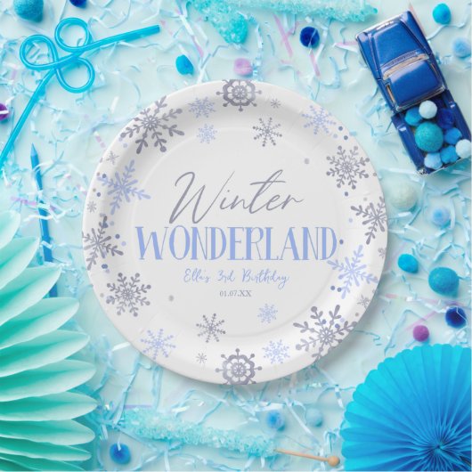 Assiettes En Carton Winter Wonderland Blue Snowflake fête d'anniversai (Fête)