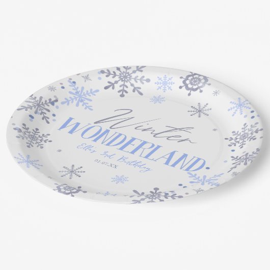Assiettes En Carton Winter Wonderland Blue Snowflake fête d'anniversai (Angle)