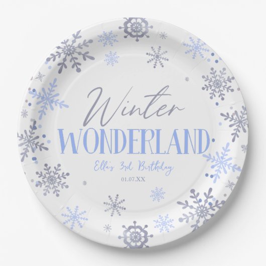 Assiettes En Carton Winter Wonderland Blue Snowflake fête d'anniversai (Devant)