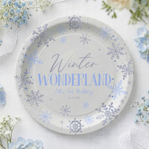 Assiettes En Carton Winter Wonderland Blue Snowflake fête d'anniversai