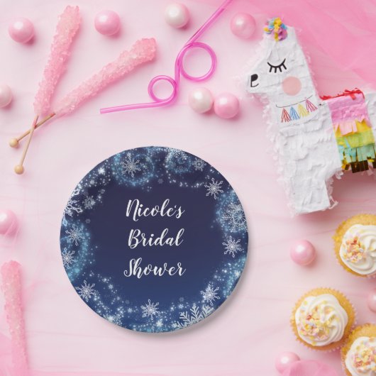 Assiettes En Carton Winter Wonderland Blue & White Sparkies Snowflakes (Fête)