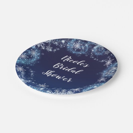 Assiettes En Carton Winter Wonderland Blue & White Sparkies Snowflakes (Angle)