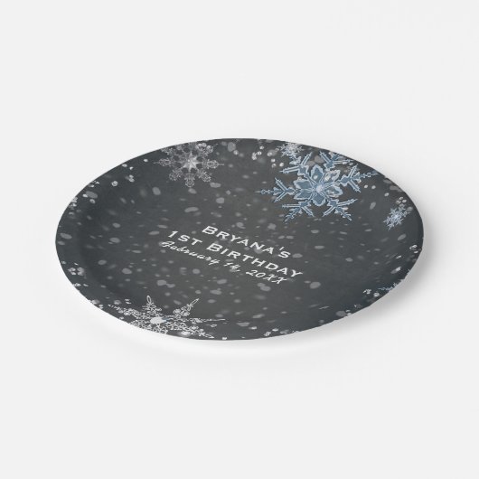 Assiettes En Carton Winter Wonderland Chalk Blue Grey Custom Party (Angle)
