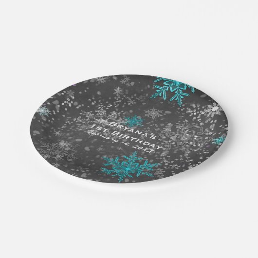 Assiettes En Carton Winter Wonderland Chalk Turquoise & Purple Custom  (Angle)
