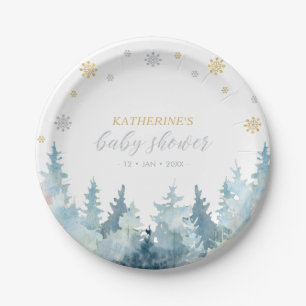 Assiettes En Carton Winter Wonderland Gold & Silver Snow Baby shower