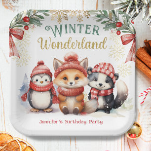 Assiettes En Carton Winter Wonderland Mignonne Neige Animaux Anniversa