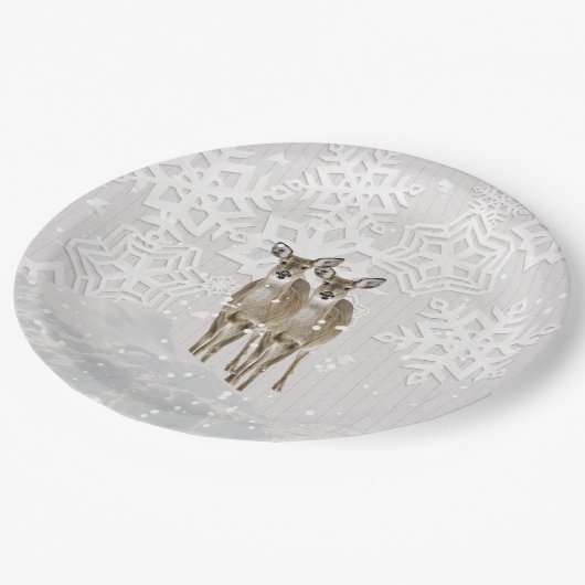 Assiettes En Carton Winter Wonderland Noël blanc avec cerf (Angle)