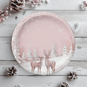 Assiettes En Carton Winter Wonderland Plaques d'anniversaire Rose et