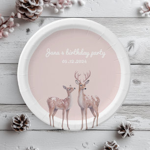Assiettes En Carton Winter Wonderland Plaques d'anniversaire Rose et
