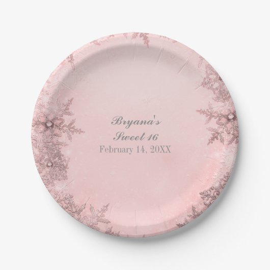 Assiettes En Carton Winter Wonderland Snowflakes Pink Elegance Party (Devant)