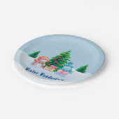 Assiettes En Carton Winter Wonderland Snowmen Plaque en papier (Angle)